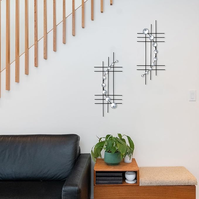 ZEXUIRU 2 Set Bling Metal Wall Art Jeweled crystal Hang wall Decor Rhinestone Diamond Iron Abstract Wall Sculpture Black