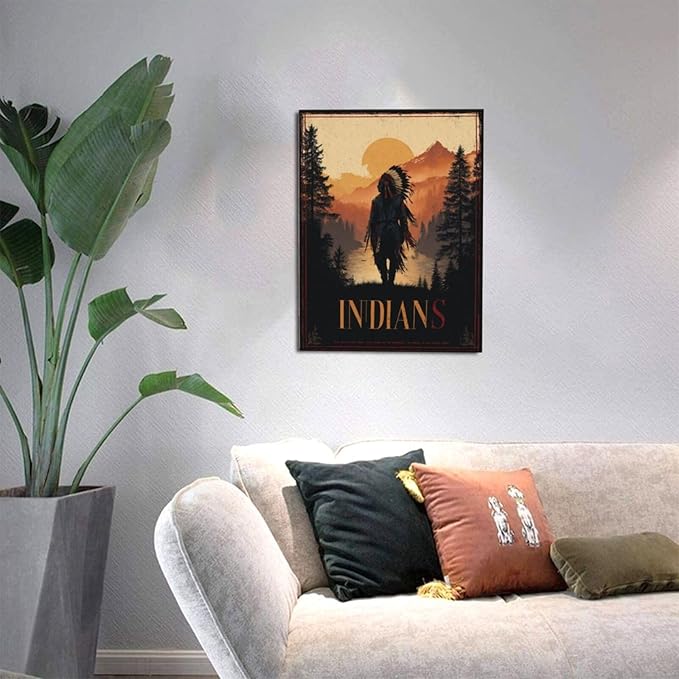 Native American Wall Art Indian Tribe Wall Decor Canvas Pictures Vintage Landscape Paintings Prints Traditional Artwork Framed Decorations For Bathroom Bedroom Living Room Office Gifts 12" x 16"