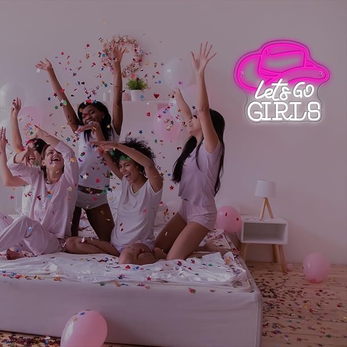 Lucunstar Let's Go Girls Neon Sign Wall Art Neon Lights with USB Cowgirl Hat LED Sign Neon Signs for Wall Decor Neon Rope Light for Party Bedroom Girl's Room LED Lights Birthday Neon Light Sign