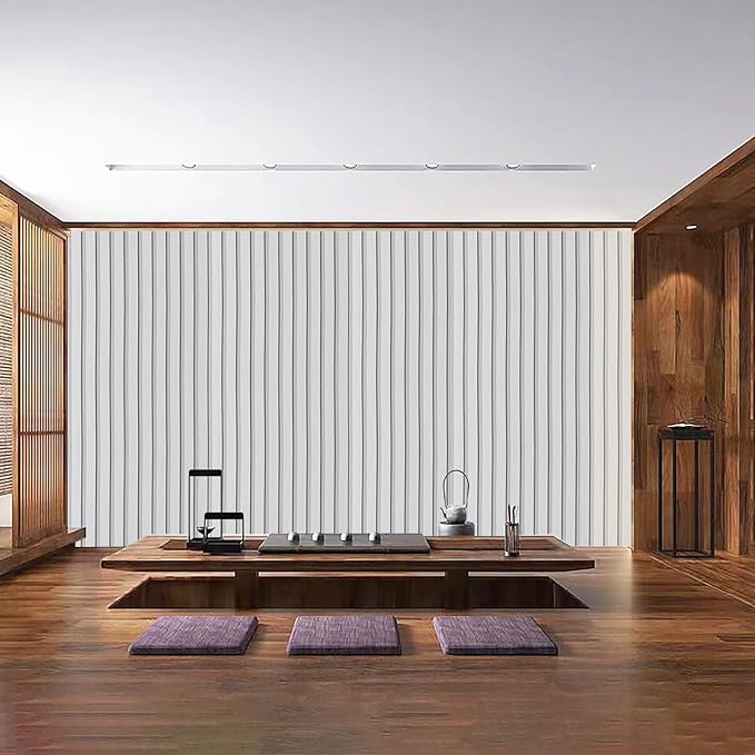 Peel and Stick Wood Slat Wall Panels - 17.5" x 100" Off-White Self-Adhesive Wallpaper, DIY Accent Wall Covering for Bedroom, Living Room, Rental-Friendly Easy Install Removable Decor