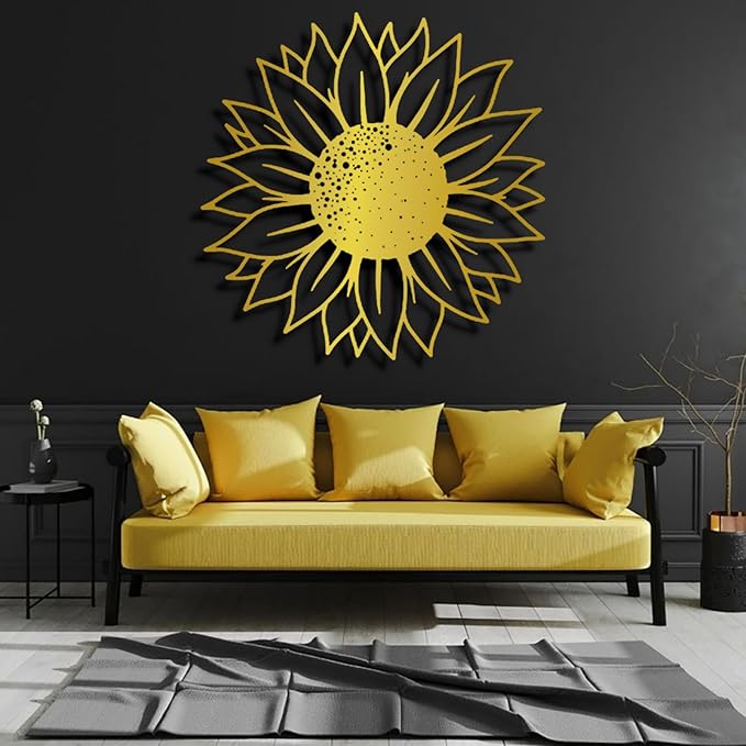 3D Sunflower Wall Art, Home Decor - Metal Flowers, White (19.6"Wx19.6"H/ 50x50 cm), Housewarming Gift