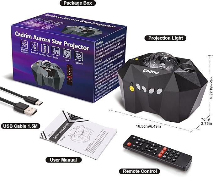 Cadrim Star Projector with Bluetooth Speaker Remote, Galaxy Projector Northern Lights Aurora Projector with Moon Star, Night Light Projector for Bedroom, Home Theater, Kids Adults Game, Room Parties