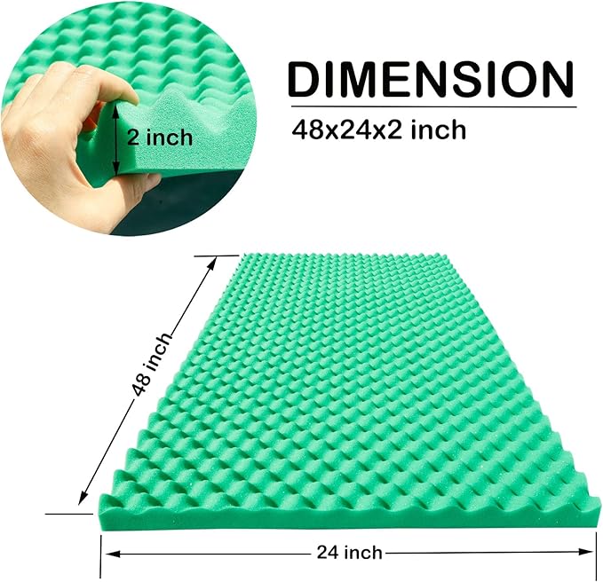 2 Pcs Acoustic Foam Egg Crate Panel,48''X24''X2'' Studio Foam Wall Panel,High Density Noise Fireproof Cancelling Soundproof Foam (Green)