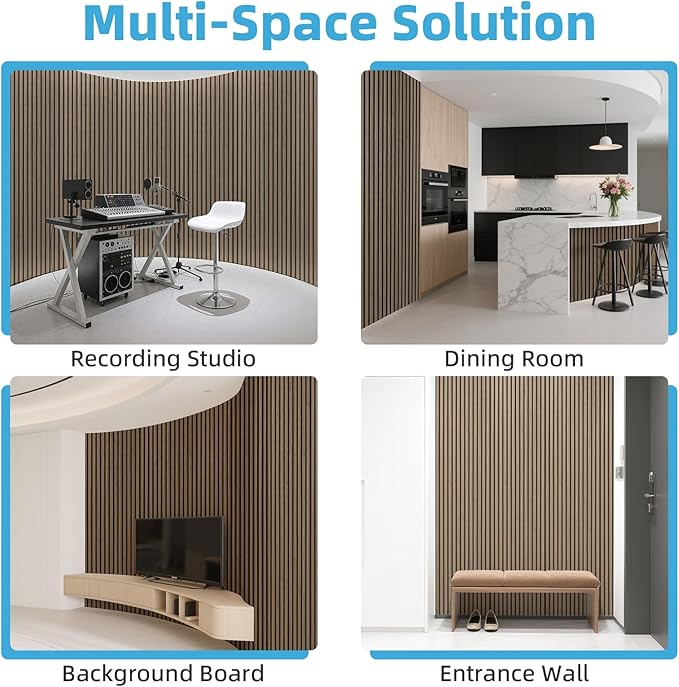 Art3d Acoustic Wood Slat Wall Panel with Roll-Flat Design - 95.3 x 23.8 Inch Sound Absorbing Panels for Living Room Columns Corridor Curved Wall Decor, 2-Pack Ebony