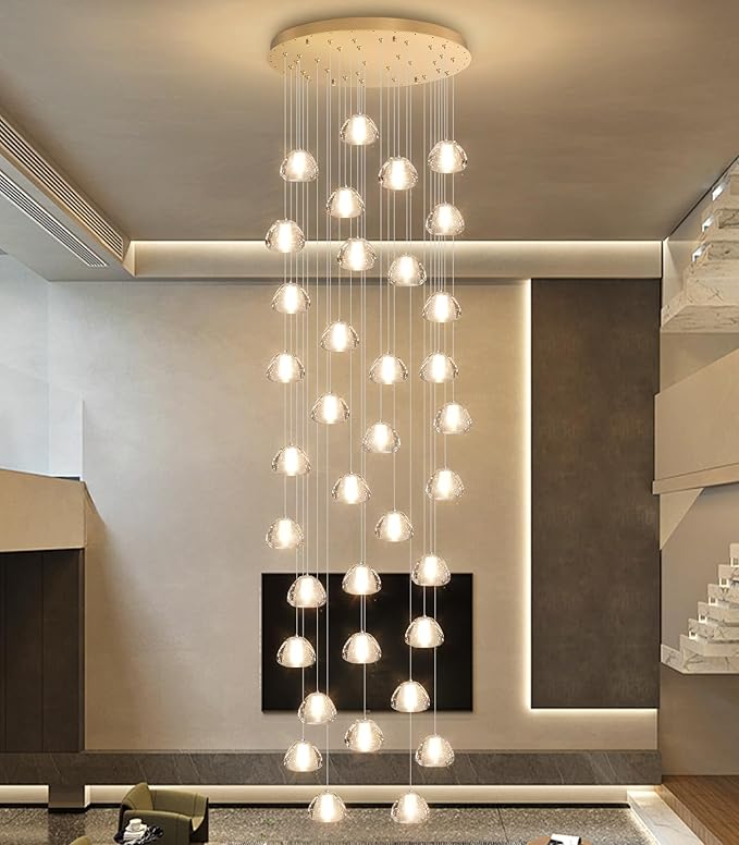 36 Light 216'' Long Large Crystal Chandeliers LED Chandeliers for High Ceiling Handing Light Fixture for Entrance Hallway Foyer Staircase Lobby Gold