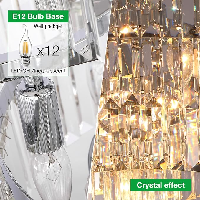 Chrome Modern Style Crystal Chandeliers & LightsRound Hanging Classic, Pendant Ceiling Chandelier Lighting Fixture 5-Tier for Dining Room Living Room(Chrome,24 inch)