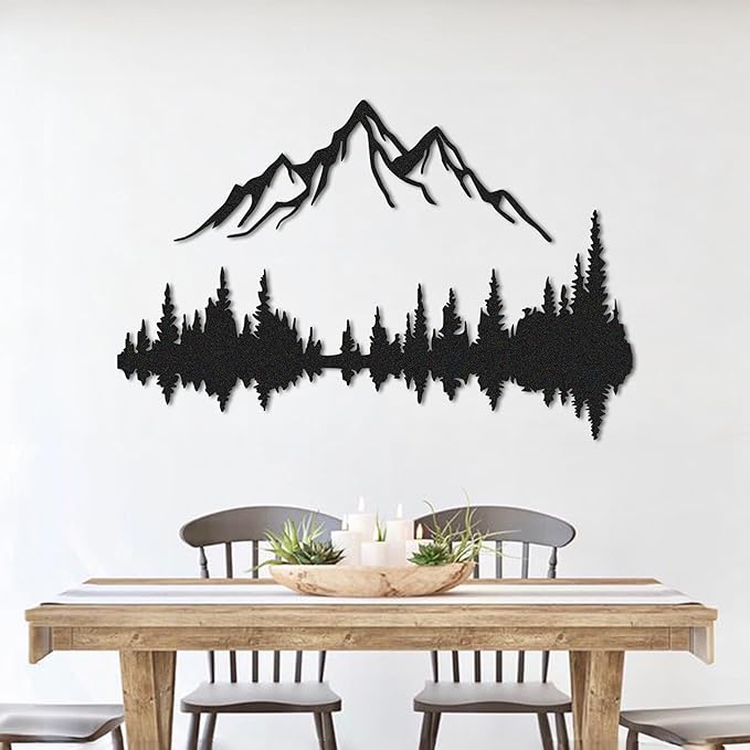 Metal Wall Art | Mountain & Forest Wall Sculptures | Rustic & Modern Wall Decor for Living Room, Home, Bedroom, Office, Kitchen & Outdoor (Black, 59'' x 39'' IN)
