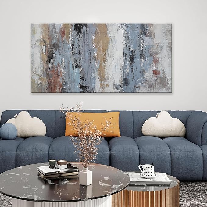 Abstract Wall Art Painting Modern Wall Decor Living Room Canvas Art Wall Decor Office Teal Blue White Wall Art Canvas Prints Artwork For Bathroom Kitchen Colorful Wall Decoration 24 X 48 Inch