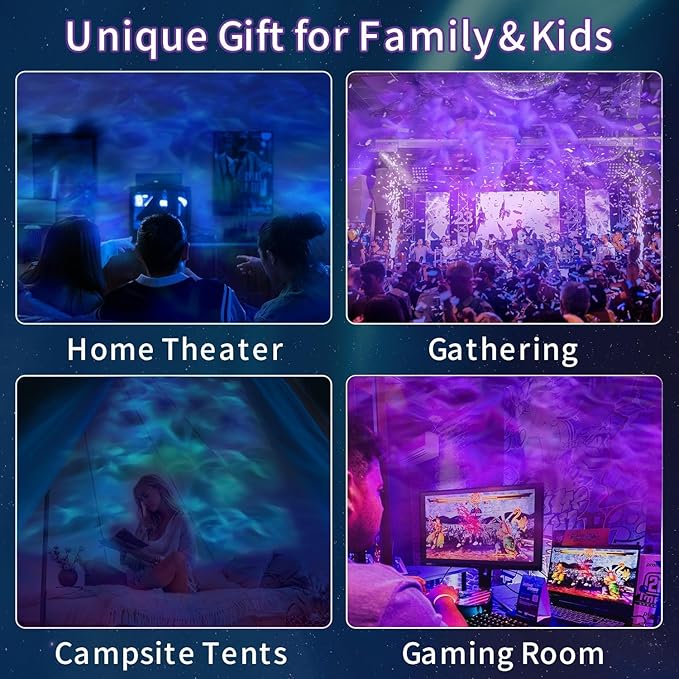 Ocean Wave Cordless Projector Light with 16 Color Effects, Night Lights LED Aurora Projector,Built-in Bluetooth Speaker,Remote Control,Bedroom, Party, Gift