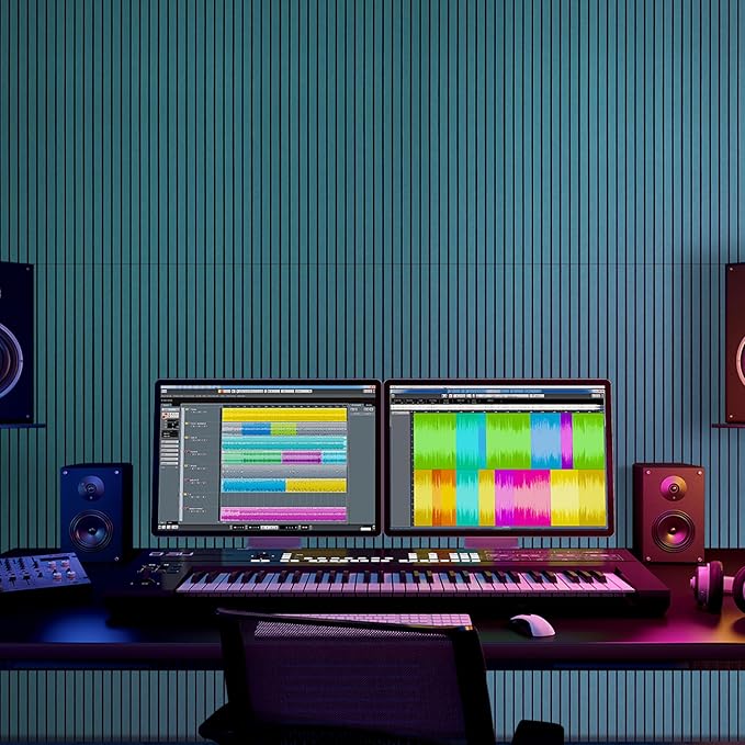 BUBOS 10 Pack Large Acoustic Panels, 48"X 12"X 0.4" Sound Proof Panels for Walls,Decorative Self-Adhesive Acoustical Wall Panels,3D Slat Sound Panels for Home Office Studio (Water Green)