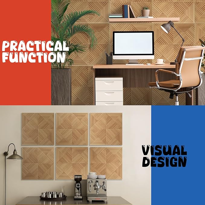 6 Pack Large Acoustic Panels,23.6 x 23.6 Inches Soundproof Wall Panels,Decorative Sound Panels,Self-Adhesive Acoustic Wall Panels,Decorative Soundproof Panels for Home Studio Office,Log color