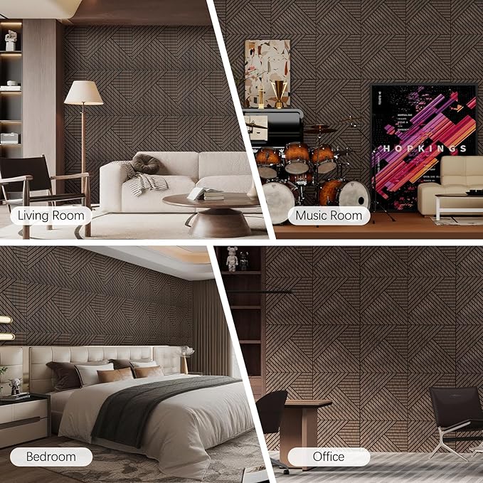 4 Packs Acoustic Wall Panels - Self-Adhesive 3D Wood Slat Wall Panel- Peel and Stick Sound Absorbing Panels for Noise Reducing - Feature Wall Decor for Home & Office