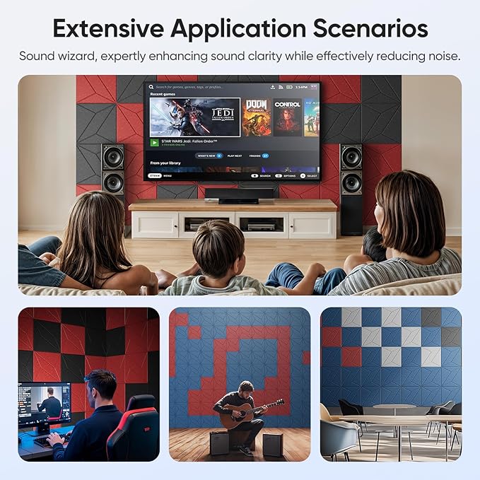 12 Pack 12" X 12" X 0.4" Acoustic Panels for Wall Sound Absorbing, P-Stripes Square Self-Adhesive Sound Panel, High Density Suitable for Multiple Scenarios(Cherry Red)