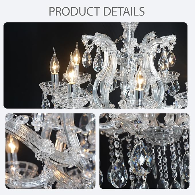 Modern Crystal Chandelier Light Maria Theresa Clear Chrome Chandeliers 10-Light Candle Hanging Light Fixture for Bedroom Princess, Dining Room, Living Room, Entryway D29.5