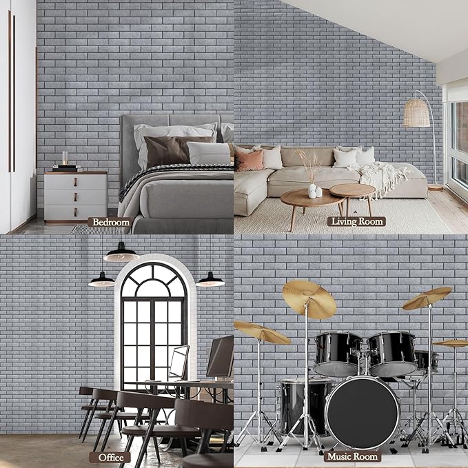 12Pack Acoustic Panels, Self-Adhesive 3D Brick Pattern Sound Proof Panels for Walls, Decorative Sound Dampening Wall Panels for Recording Studios, Offices, Home, 12"×12"×0.4", Grey