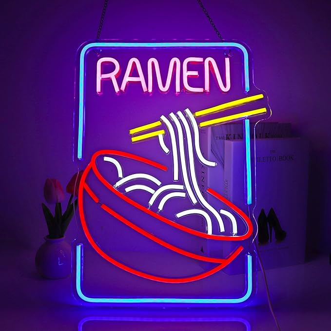 Neon Sign, Ramen Neon Signs for Wall Decor Neon LED Signs Room Neon Light Up Signs Home Decor for Business Restaurant Bedroom Club Party Bars Shop Decoration USB Operated