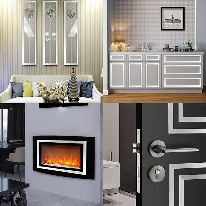 Silver Metalized Brushed Finish Molding Trim, Peel and Stick Strip for Mirror Frame, Wall, Fireplace and Home DIY Decoration (32.8 ft x 0.4 inch)