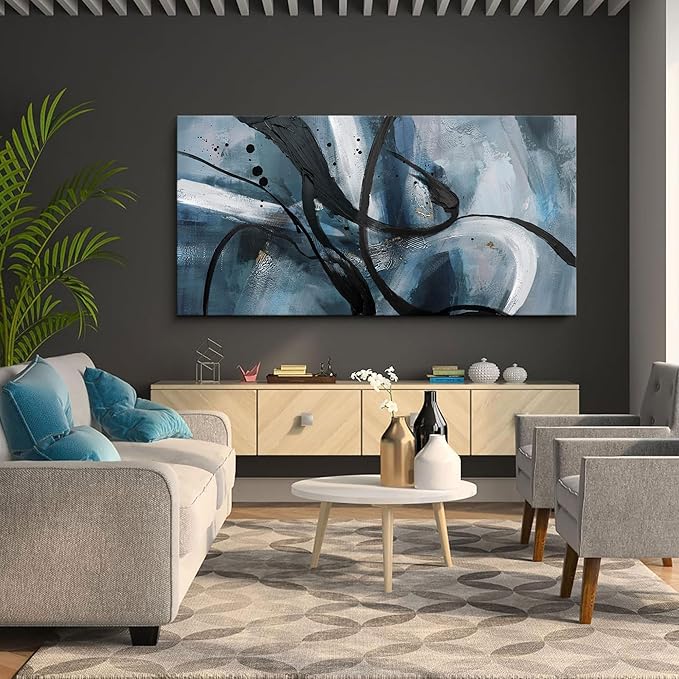 Abstract Frame Wall Art Black and White graffiti of Modem Minimalist Art Large Canas Wall Art for Living Room Bedroom Decor Framed Pictures Artwork for Walls 29x58