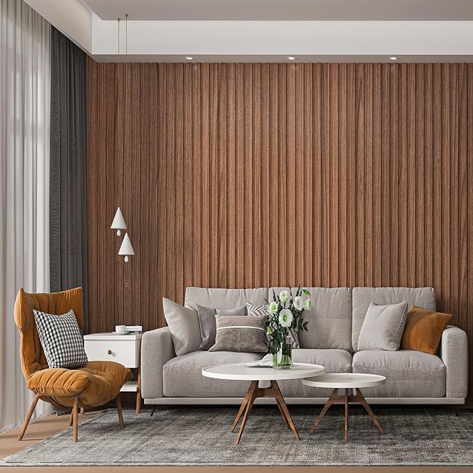 Art3d 8 Pack 96" x 6" WPC Slat Wall Panels, 3D Fluted Panel for Interior Wall Decor, TV Background, Bedroom, Living Room - Warm Teak