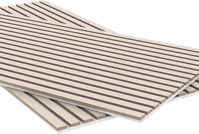 2 Panel Wood Slat Acoustic Panel 48" x24" for Sound Absorbing, Soundproof Wood Slat Panel Cover 16 Sq.Ft, 3D Fluted Sound Absorbing Paneling for Wall Decor, Living Room, Bedroom, White Oak
