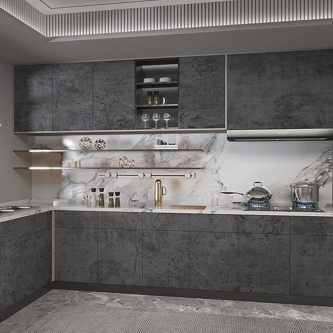 JSEVEM 16"×118" Dark Grey Blue Concrete Wallpaper Peel and Stick Vinyl Faux Concrete Cement Contact Paper Waterproof Industrial Matte Textured Stickers for Bathroom Basement Desk Cabinet Countertops