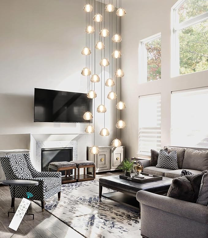 177'' Long Large Crystal Chandeliers 25-Lights LED Chandeliers for High Ceiling Handing Light Fixture for Hallway Foyer Staircase