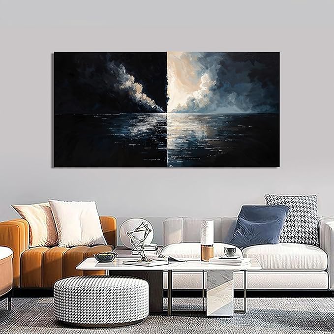 Large Abstract Wall Art Decor Wall Art Pictures for Living Room Abstract Canvas Art Wall Decor Modern Black and White Wall Art Prints Large Coastal Wall Art Decorations Bedroom Office Home Decor 24" X 48"