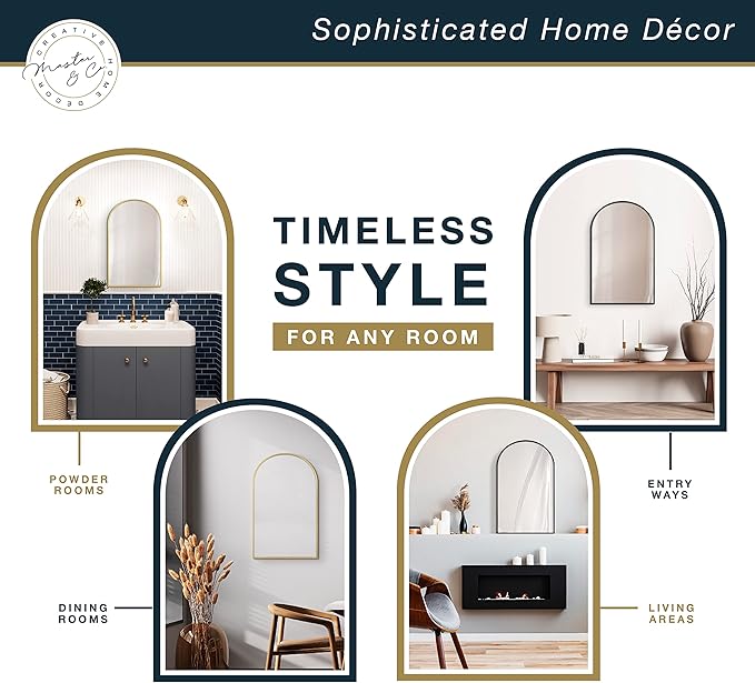 MCS Master & Co. Modern Metal Large Wall Mirror, Minimalist Home Decor Arch Mirror for Living Room, Bedroom, or Bathroom, 20 by 34 Inch, Black