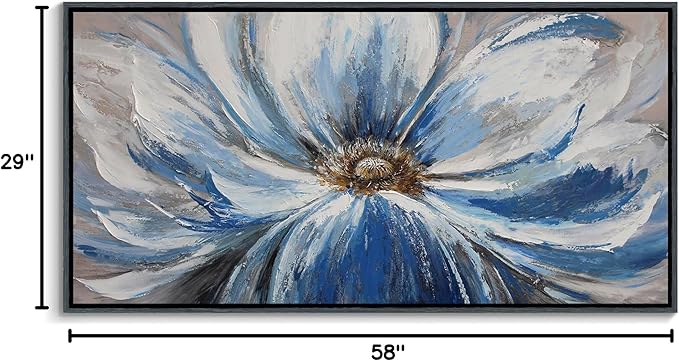 Mofutinpo Flower Wall Art Canvas Art Wall Decor For Living Room Home Decor Bedroom Pictures Aesthetic Blue Large Wall Art Framed Artwork For Walls Modern Kitchen Decor 29×58 Blacke Framed