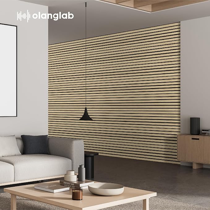Olanglab Wood Slat Wall Panels 4 Pack, Wooden Acoustic Wall Panels, 94.5"x12.6" Each 3D Wall Panels for Interior Wall Decor (Warm Oak-Extendo Trio)