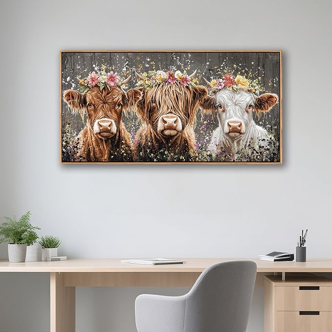 AJAZIKO Highland Cow Wall Art - Farmhouse & Rustic Country Wall Decor, Large Canvas Pictures for Living Room, Above Bed Artwork for Walls - Western Decorations 20×40IN
