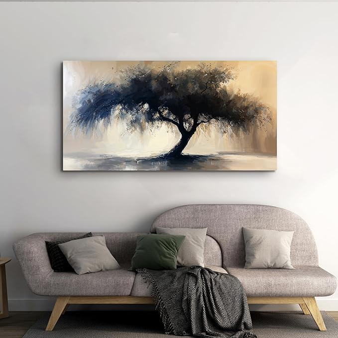 Abstract Wall Art Decor Modern Canvas Art Work For Wall Decorations Living Room Black Tree Of Life Wall Art Black Abstract Minimalist Wall Art Canvas Prints Art Work For Home Office Wall Decor 20" X 40"