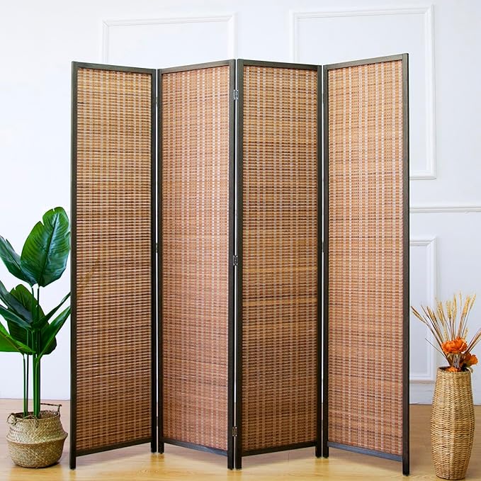 4 Panel Room Divider and Folding Screen Room Divider,Bamboo Room Divider Screen for Room Separation,67" H x 61.4" W