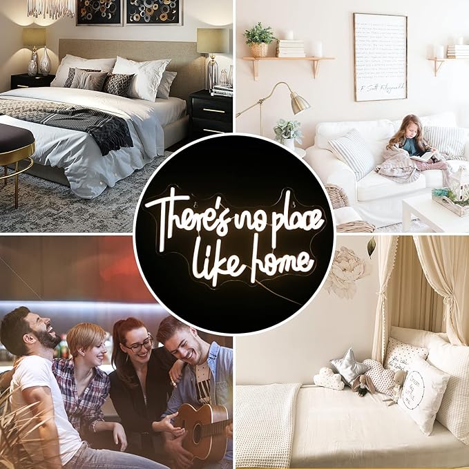 Lucunstar There‘s No Place Like Home Neon Sign,Neon Sign For Room,Warm White Led Neon Light for Wall Decor,Light Up Sign for Wedding,Home Party,USB Connectivity Bedroom Decor,Home Decor