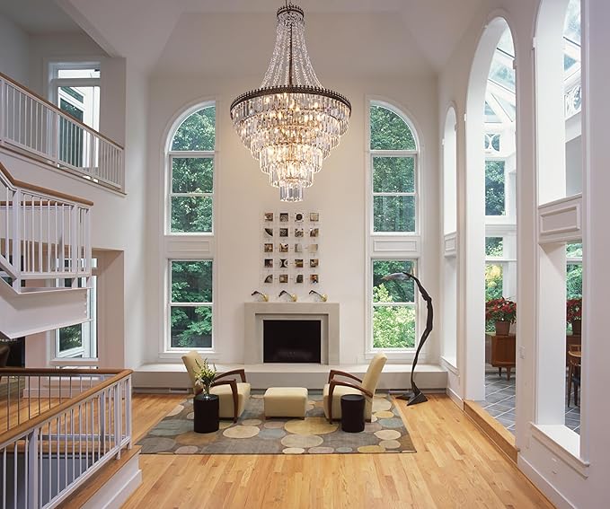 TOCHIC French Empire Crystal Chandelier Modern Farmhouse Chandelier Ceiling Light for Foyer Entryway High Ceiling, Vintage Antique Bronze Chandelier Light Fixture for Dining Living Room 28" W x 48" H