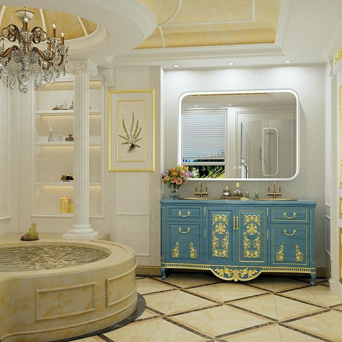 48x36 Inch Silver LED Bathroom Mirror with Lights, Adjustable 3000K/4500K/6000K, Framed Lighted Bathroom Vanity Mirrors for Wall, Anti-Fog, Stepless Dimmable, Memory, Horizontal/Vertical