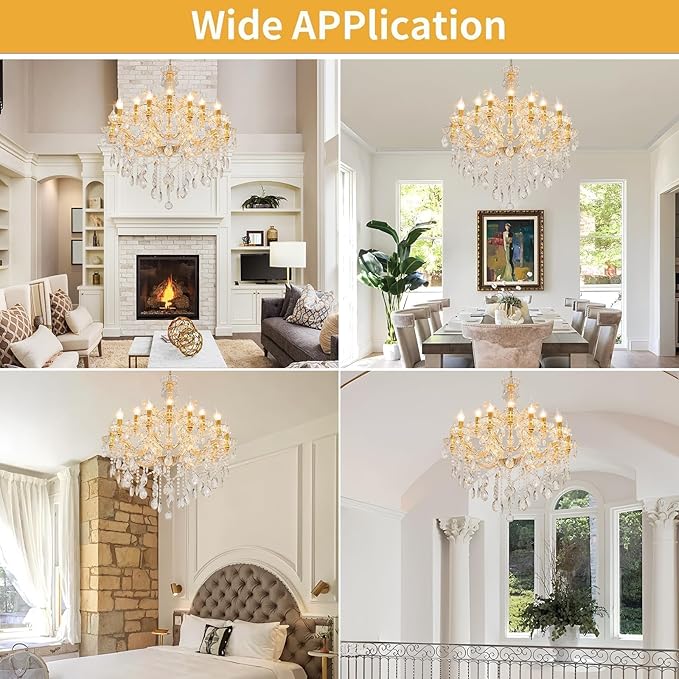 Modern Large Chandeliers Maria Theresa Crystal Chandelier for Dining Room, Living Room, Entryway, Staircase 2 Layers 15 Lights High Ceiling Pendant Lamp Luxury Chandelier D29.5 H28.7