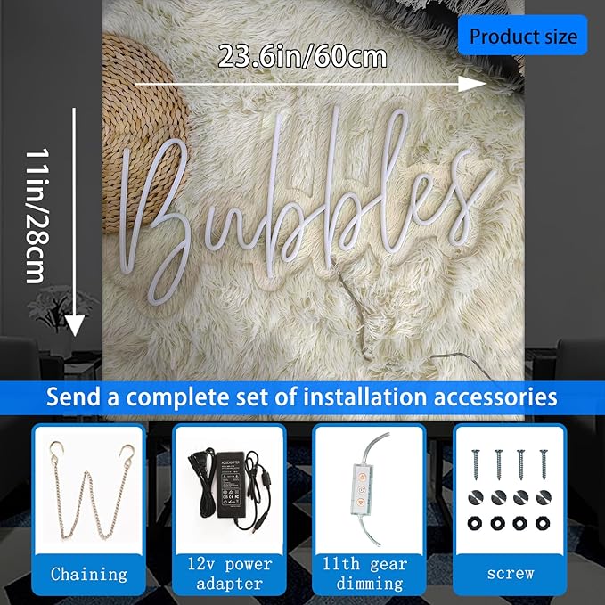 Bubbles Neon Signs for Wall Decor, 23.6 * 11 Inches Led Light Sign for Champagne Wall, Wedding, Engagement, Bar Pub Club, Yes to Champagne for Home Bedroom Birthday Decorations, Easter Gifts, INSNEnN