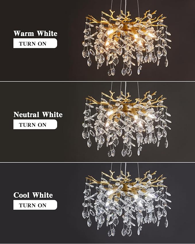 Modern Tree Branch Crystal Chandelier Luxury Gold Crystal Pendant Lighting 18" Contemporary 6-Light Chandeliers for Dining Room Kitchen Bedroom Living Room