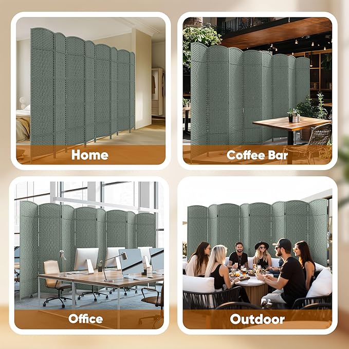 JOSTYLE Room Divider 6ft. Tall Extra Wide Privacy Screen, Folding Privacy Screens with Diamond Double-Weave Room dividers and Freestanding Room Dividers Privacy Screens(Grey, 8-Panel)