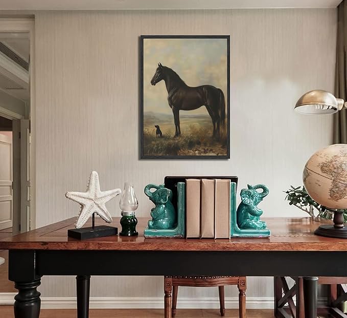 HOYXHKMT Vintage Horse Wall Art Horse and Dog Farmhouse Canvas Wall Decor Rustic Classic Horses Posters Pictures Western Style Horses Painting Prints For Living Room Office Bedroom Unframed