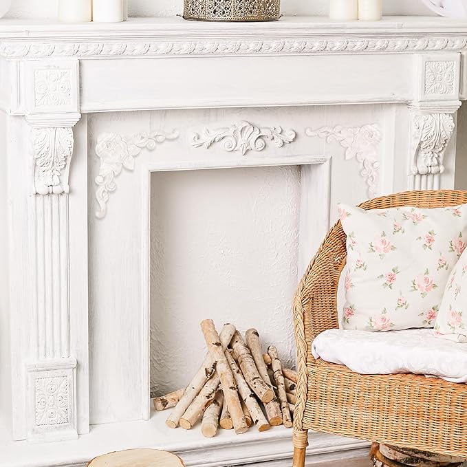 4-Pack Wood Ceiling Molding Corner Trim, 13.4"x13.4" Carved Flower Wall Panels, French Style Decorative Accent for Ceiling & Wall Décor