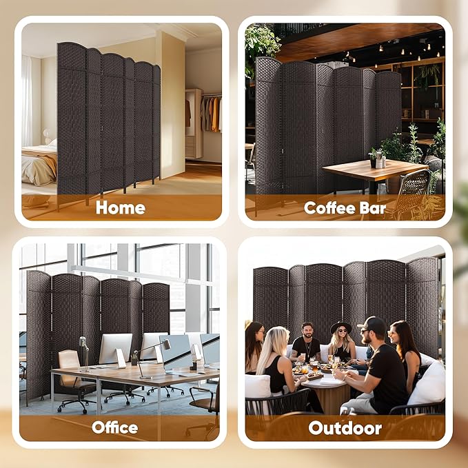 JOSTYLE Room Divider 6ft. Tall Extra Wide Privacy Screen, Folding Privacy Screens with Diamond Double-Weave Room Dividers and Freestanding Room Dividers Screens (Espresso, 6-Panel)