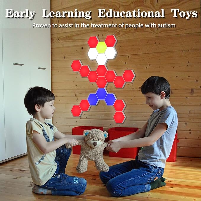 Hexagonal Wall Light Modular Touch Sensitive Lights Creative Geometry Assembly LED Hexagon Lights Suitable for Iving Room,Bedrooms,DIY Lovers, Gifts (6 Pack)