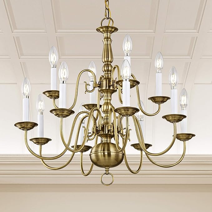 Livex Lighting 5012-01 Williamsburgh 12 Light Two Tier (8+4) Chandelier, Antique Brass