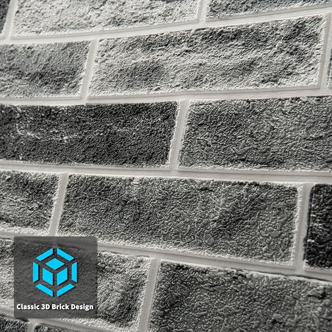 Art3d 10-Pack 52.5 Sq.Ft Faux Brick 3D Wall Panels Peel and Stick in Stone Ash, Self Adhesive Waterproof Foam Wallpaper for Bedroom, Bathroom, Kitchen