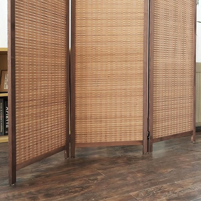 3 Panel Room Divider and Folding Screen Room Divider,Bamboo Room Divider Screen for Room Separation,67" H x 46" W