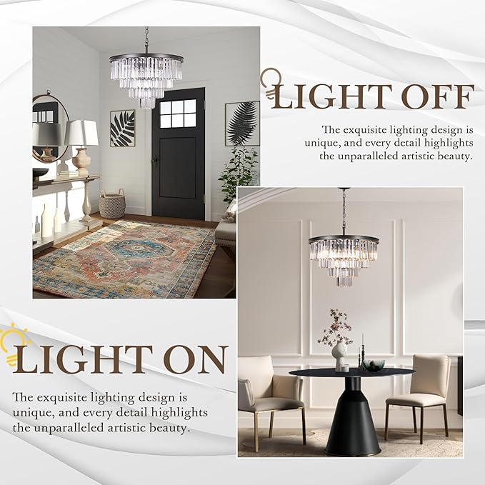 Oil Rubbed Bronze Crystal Modern Contemporary Chandeliers Pendant Ceiling Light 4-Tier Chandelier Lighting for Dining Room Living Room Bedroom Girls Room Dia 18"