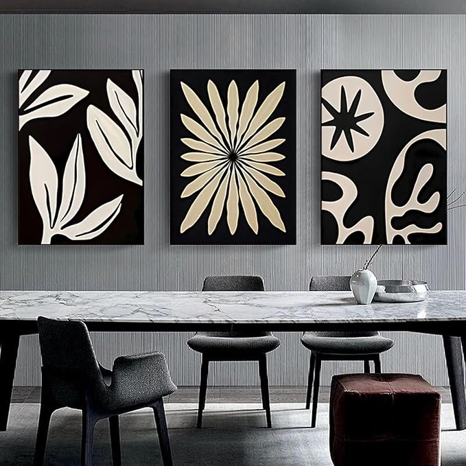 ARTFEB Large Framed Wall Art Set, Black and White Canvas Art Wall Decor, Abstract Nature Wall Pictures Prints, Modern Paintings Wall Art for Living Room, Bedroom