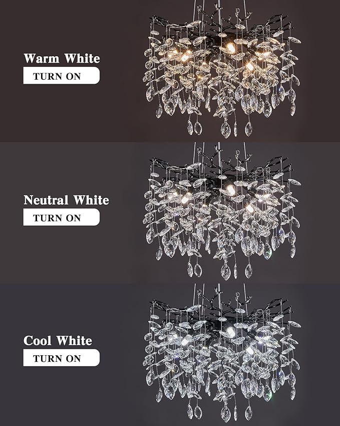 Modern Tree Branch Crystal Chandelier Luxury Black Crystal Pendant Lighting 18" Contemporary 6-Light Chandeliers for Dining Room Kitchen Bedroom Living Room
